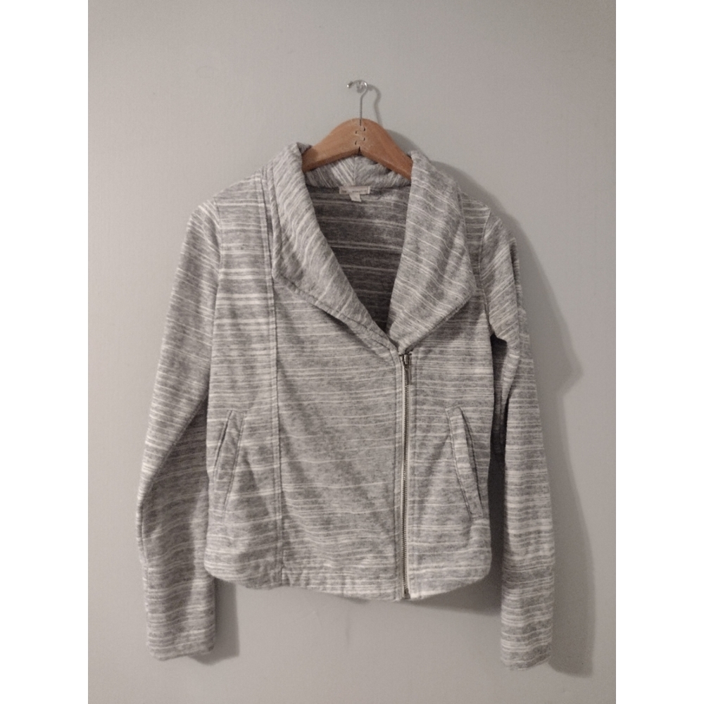 GAP Asymmetrical Striped Zipper Long Sleeve Sweater Jacket